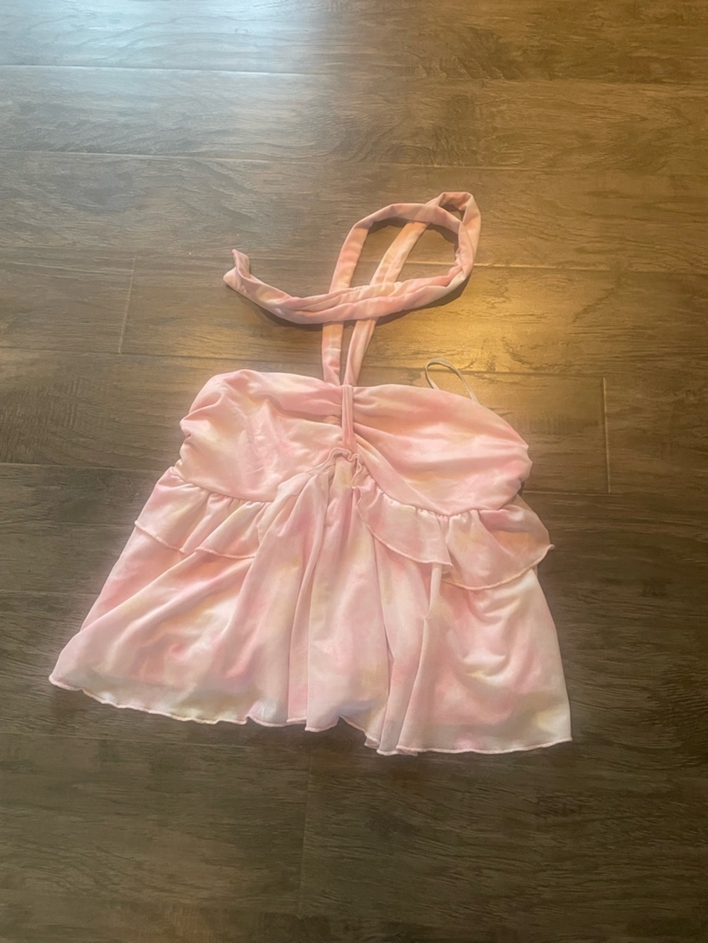 Pastel Pink and Yellow Ruffle Halter Babydoll Tank Top Size Small